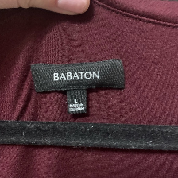 Babaton burgundy Long Sleeve Dress Side ruching soft midi Neutral knit - Picture 5 of 7